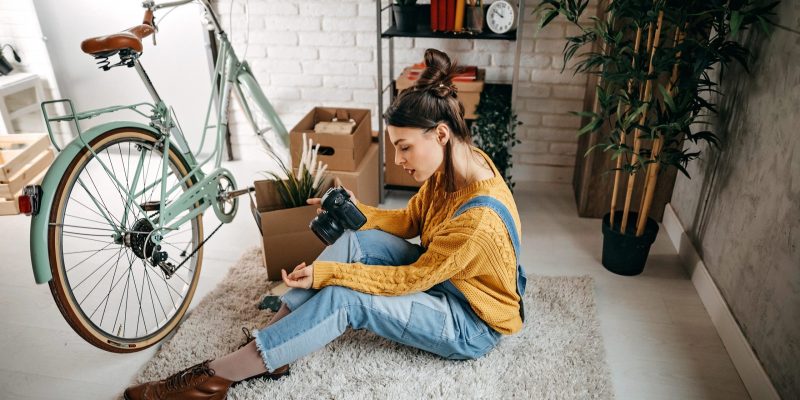 Women watching pictures on camera