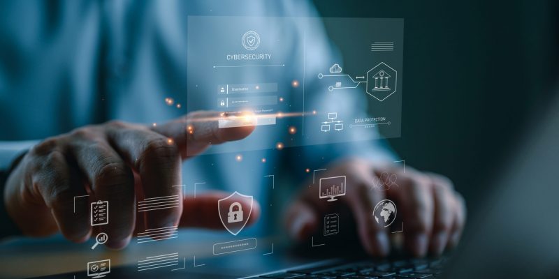 Cybersecurity concept internet Global network security technology, business people protect personal data and information. Encryption with a padlock icon on virtual interface, privacy, safety, cloud